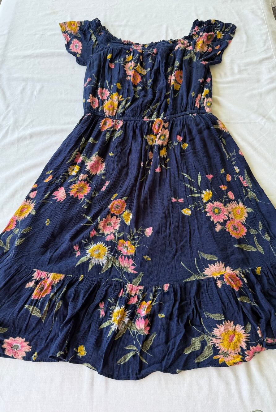 Old Navy Navy Blue Floral Dragonfly Midi Dress M Woodland Garden Fairycore Boho